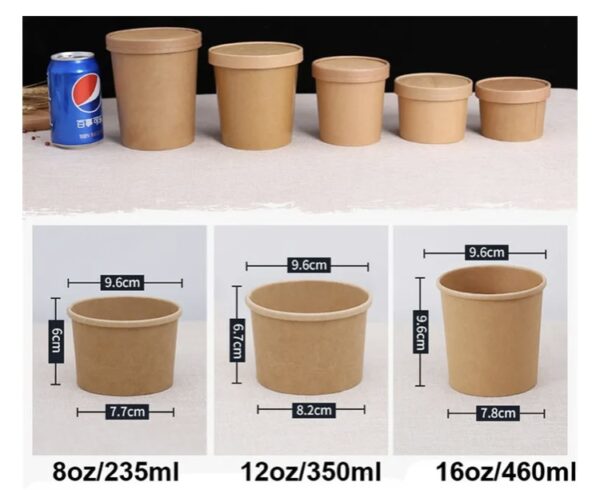 Disposable Food Grade Kraft Double Wall Paper Cup for Soup Kraft Soup Bowl Kraft Paper Salad Bowl - Image 4