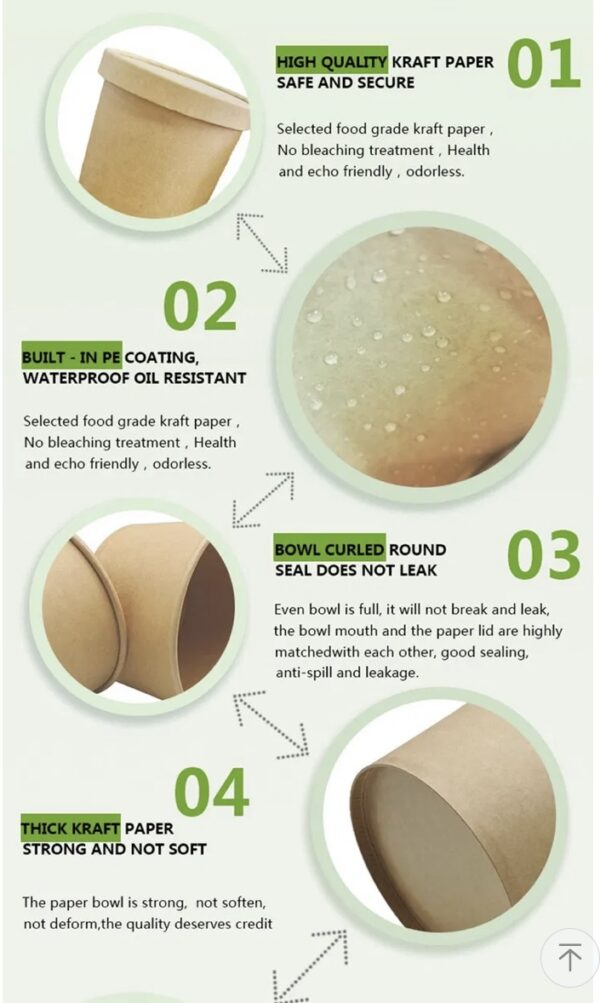 Disposable Food Grade Kraft Double Wall Paper Cup for Soup Kraft Soup Bowl Kraft Paper Salad Bowl - Image 3