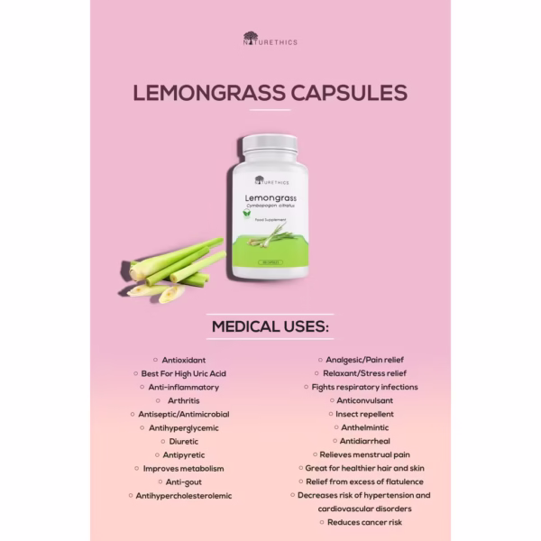 Naturethics Lemongrass Pure All Natural Organic Herbal Supplement 100 Capsules - Image 4