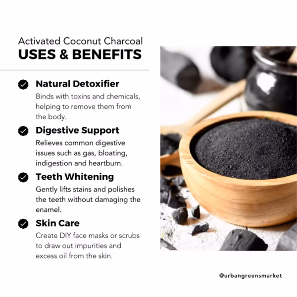 Urban Greens Market Activated Coconut Charcoal Powder, Food-Grade and Cosmetics Grade - Image 2