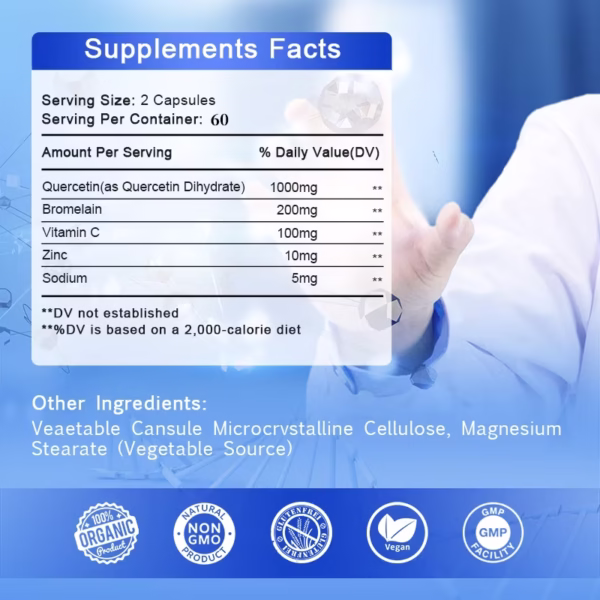 Quercetin 1000mg Vegan Capsules with Vitamin C & Zinc Supports Immune Health - Image 5